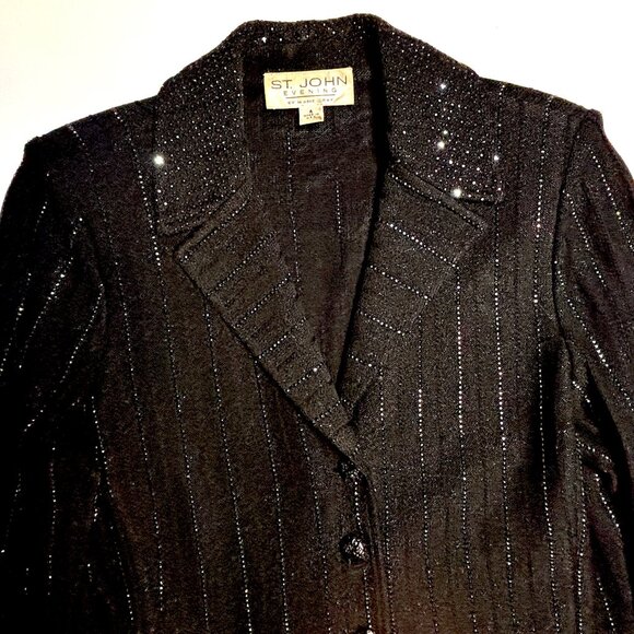 St. John Evening Black by Marie Gray Sequin Knit 2-Piece Pantsuit 4/6 - Picture 1 of 8